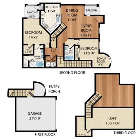 Floor plan for 3 beds, 2 baths, 1713 sqft